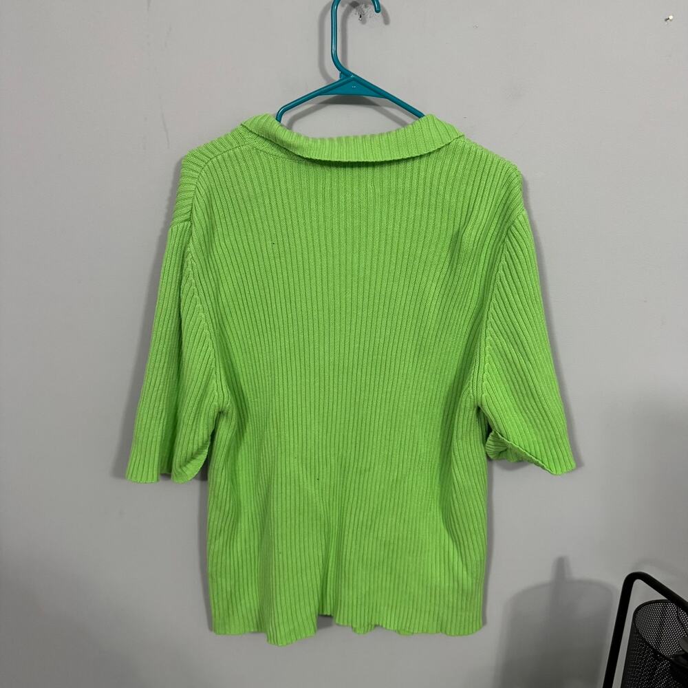 Vintage The Quacker Factory Bright Green Ribbed Full Zip Sweater Plus Size 2X - Picture 2 of 9
